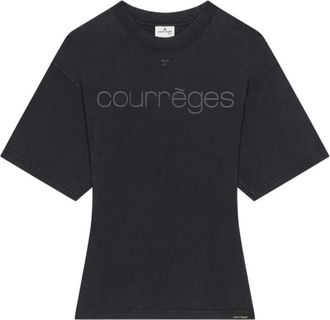 Courr&egrave;ges Logo-print T-shirt - Dames - T-shirts - Zwart - L - Katoen - Tops