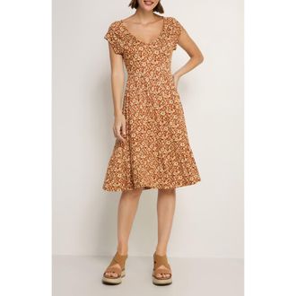 Lascana Womens V-Neck Flounce Dress in Brown Multi at Nordstrom, Size 10