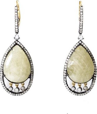 Luxury Bazaar 18K Gold & Stainless Steel Yellow Sapphire Diamond Earrings ER3860