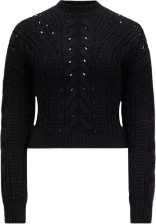 Moncler Zwarte Geborduurde Mohair & Wollen Trui - Dames - Ronde hals truien - Zwart - L - Wol - Truien & Vesten