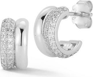 Glaze Jewelry Pav&eacute; Cubic Zirconia Double Row Hoop Earrings in Silver at Nordstrom Rack