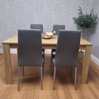 Kosy Koala Dining Table & 4 Chairs Oak Effect Table With 4 Grey Chairs Dining Room Furniture in Brown