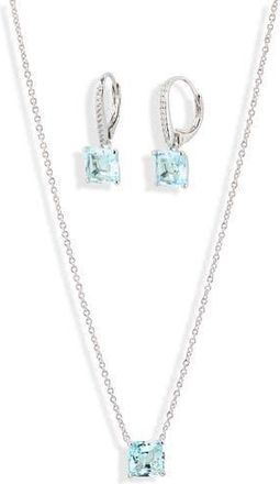 Nadri Bridesmaid Blue Cubic Zirconia Pendant Necklace & Earrings Set in Rhodium at Nordstrom Rack