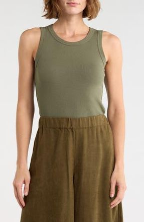 Halogen Fitted Ribbed Tank Top in Clover at Nordstrom Rack, Size X-Small