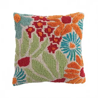 Creative Co-op Vibrant Square Tufted Floral Throw Pillow In Multi