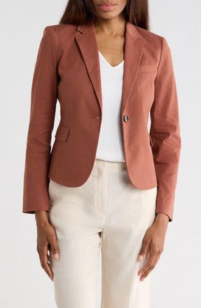 Theory Shrunken Stretch Linen Blend Blazer in Terracotta at Nordstrom Rack, Size 000
