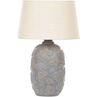 Beliani Beliani - L&aacute;mpara De Mesa De Cer&aacute;mica Gris Beige 46 Cm Patr&oacute;n Floral Sala De Estar Dormitorio Ferrey