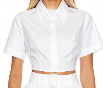Matthew Bruch Cropped Tie Back Button Up In White