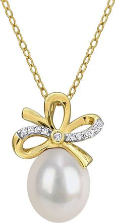 Rina Limor Silver 0.10 Ct. Tw. Lab-Grown Created White Sapphire & 9-10Mm Pearl Bow Necklace