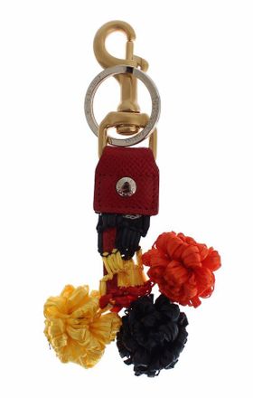 Dolce & Gabbana Gouden Gele Raffia Leren Klem Zoek Chain Sleutelhanger
