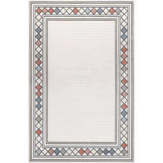 Jonathan Y Designs Sebastian High-Low Modern Diamond Border Indoor/Outdoor Area Rug in Ivory/beige at Nordstrom, Size 4Ft 0In X 6Ft 0In