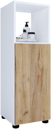 ebuy24 Vcm Wood Midischrank Armario De Ba&ntilde;o Con Compartimento Abierto Y Puerta Giratoria Dimensiones Al. 93 X An. 31 X T. 30 Cm Midischrank - Flandu (blanco 