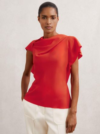 Reiss Orange Asymmetric Drape-neck Top, 10