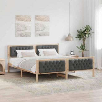 Berkfield Home Bed Frame with Headboard Dark Grey 180 x 200 cm Solid Pine Wood in Light Tan