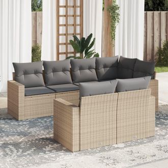 vidaXL Vidaxl - Set Sof&aacute;s De Jard&iacute;n 7 Piezas Y Cojines Rat&aacute;n Sint&eacute;tico Beige