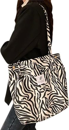 Generic Women Vintage Corduroy Printed Shoulder Totes Casual Reusable Shopping Handbag with Large Capacity Interior Pocket Lightweight Foldable