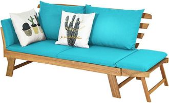 Costway Costway - Sofá Cama Convertible para Patio, Sofá Cama de Madera de Acacia con Apoyabrazos Ajustable, Cojines y Almohadas, Asiento de 2 Plazas