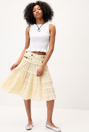 Twik Womens Mirror-waist midi skirt