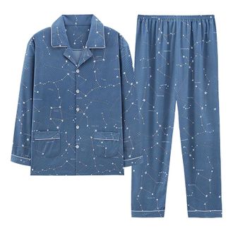 Generic Night Wear Men Mens Pj Set Loungewear Flannel Pyjamas Warm Pijamas Fluffy Nightwear 2-Piece for Cotton Mens Thermals Pajamas Pajama Traditional