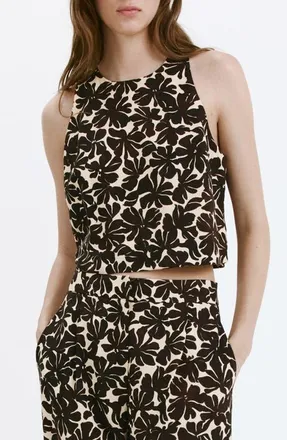 Mango Floral Crop Tank in Ecru at Nordstrom, Size X-Small