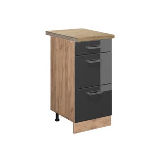 Vicco Mueble Bajo De Cocina R-line, Antracita Alto Brillo, 40 Cm Con Cajones, Et Roble Vicco