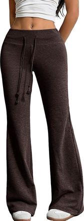 Generic Women Yoga Pants, Womens Exercise Pants Drawstring High Waisted Fashion Casual Wide Leg Leggings, Womens Flared Trousers. (Coffee,S)