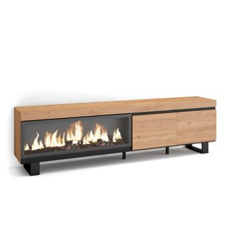 Skraut Home Skraut Home - Mueble Tv, Televisi&oacute;n, Muebles De Sal&oacute;n, Almacenaje, 210, Para Tv Hasta 80, Chimenea El&eacute;ctrica Xxl, Dise&ntilde;o Industrial, Estilo Moderno, R