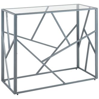 Beliani Consola De Metal Plateado Tablero De Cristal 85 X 100 X 40 Cm Moderno Glamuroso Contempor&aacute;neo Orland