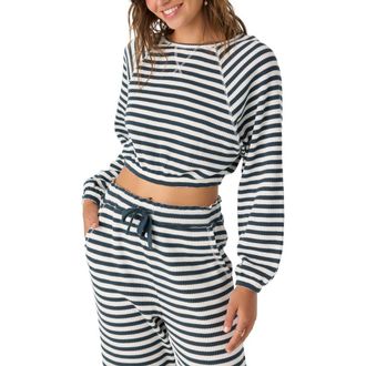 O'Neill Tour Stripe Long Sleeve Crop Top in Slate at Nordstrom Rack, Size X-Small