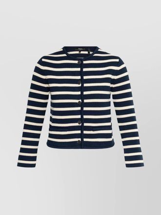 Theory striped crew neck ribbed cardigan