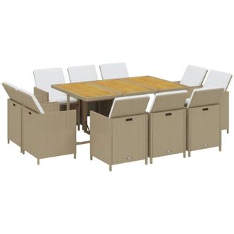 vidaXL Set Comedor De Jard&iacute;n 11 Piezas Y Cojines Rat&aacute;n Sint&eacute;tico Beige Vidaxl