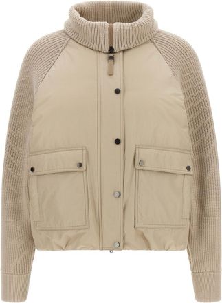 Brunello Cucinelli Beige Solid Mock Collar Jacket