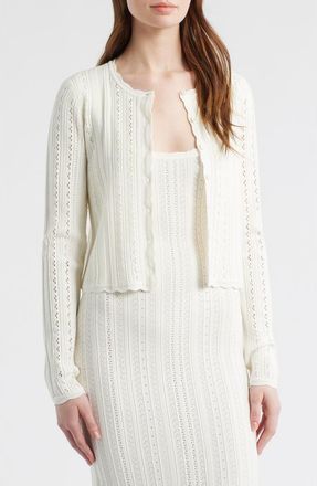 LoveShackFancy Peridot Pointelle Knit Cardigan in White Tea at Nordstrom, Size Xx-Small