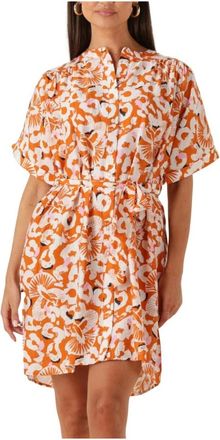 Pom Amsterdam Kleedjes, Dames, Veelkleurig, XL, Denim, Oranje Midi Adventure Dress