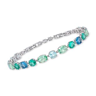 Ross-Simons Rhodium-Plated Bracelet With Simulated Tonal Blue Gemstones and. Czs