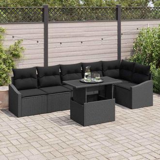 vidaXL Conjunto De Sof&aacute; De Jard&iacute;n 7 Pcs Negro 100 X 55 X 73 Cm Vidaxl