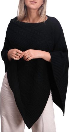 Kinross Cashmere Luxe Cable Poncho In Black