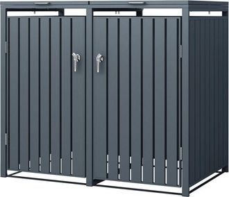 ML Design Ml-design Cobertizo Para Ocultar Cubo De Basura 240l Doble Antracita 132x80x116,3 Cm Caseta De Acero Para Jard&iacute;n Exterior Contenedor Resistente A Inte