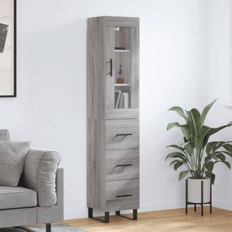 vidaXL Vidaxl - Aparador Alto Madera Contrachapada Gris Sonoma 34,5x34x180 Cm