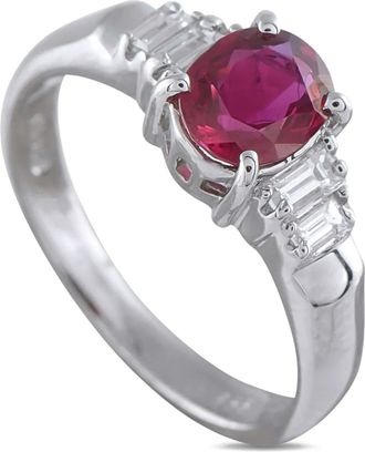 Luxury Bazaar Anello in platino con diamanti e rubini - Argento