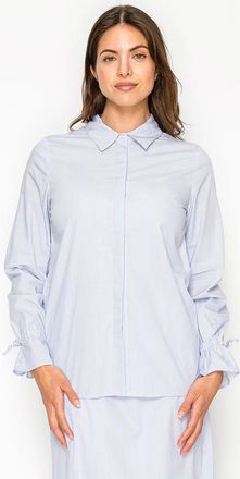 YAL New York Pinstripe Cotton Blouse with Ruched Cuffs