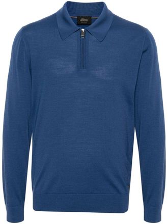 Brioni Wollen poloshirt met rits - Blauw