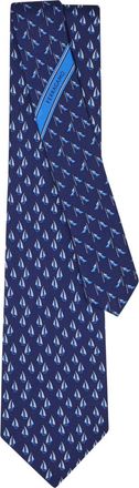Ferragamo Navy Sailboat Printed Tie