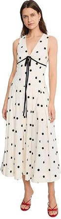 Avec Les Filles Stretch Cotton Poka Dot Halter Midi Dress Womens Dress Brushed Polka Dot : 10, Cotton/Spandex