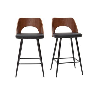 Miliboo Miliboo - Set De 2 Taburetes De Cocina De Dise&ntilde;o Negro Y Nogal 66,5 Cm Falcom