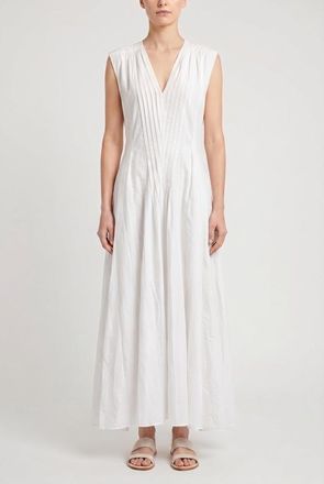 Brunello Cucinelli Bianco Naturale Belted Deep V Dress, Size Medium