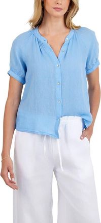 Bella Dahl Short Sleeve Linen Shirt in Tidal Blue at Nordstrom, Size X-Small