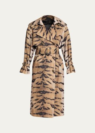 Kobi Halperin Nicole Tiger-Print Wool Trench Coat