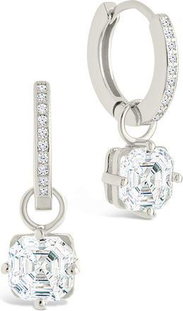 Sterling Forever Sterling Silver Augusta Asscher Cut CZ Dangle Micro Hoops
