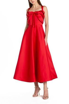 Mac Duggal Satin Sleeveless A Line Ankle Dress With Bow in Red at Nordstrom, Size 10